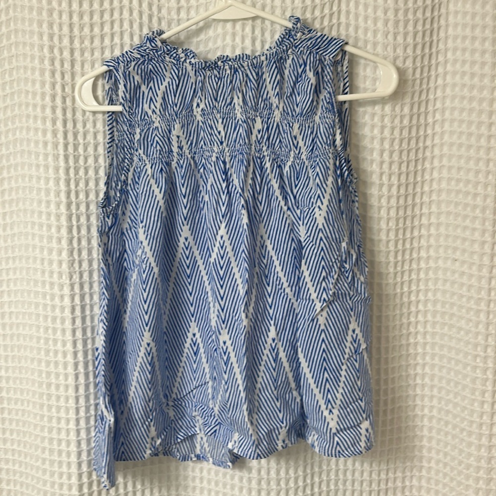 THML Sleeveless Patterned Blue and White High Neck Tank Top Size Small